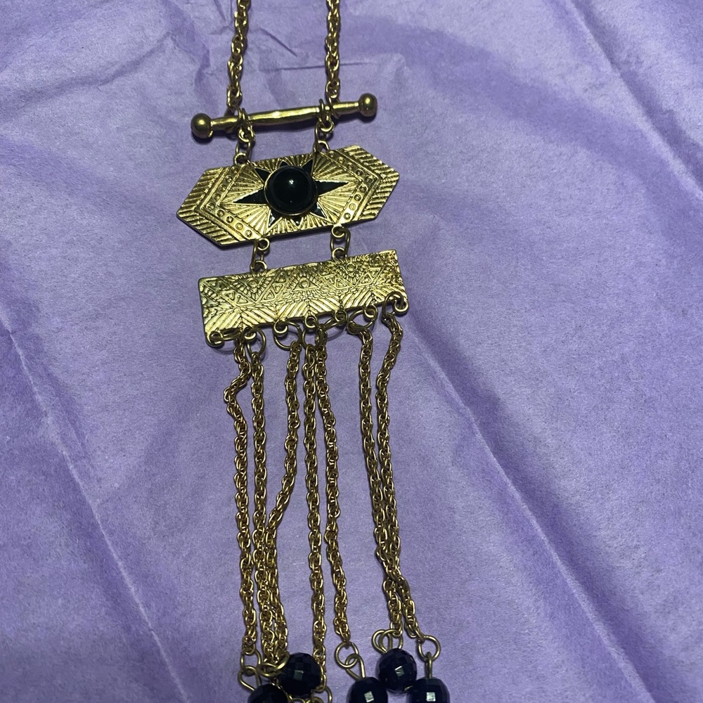 Gold and Black Geometric Pendant Necklace